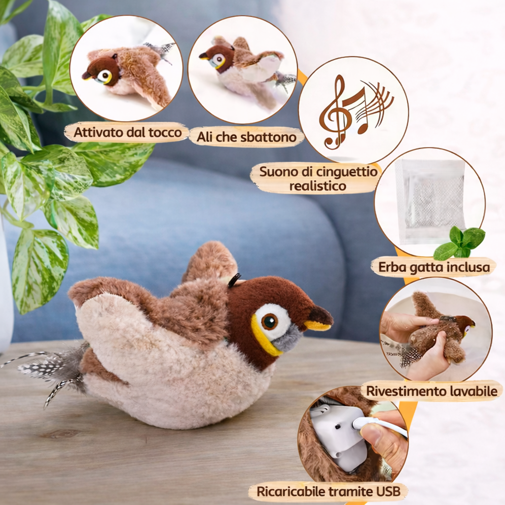 Uccellino Flappy™️ - Peluche gioco per gatti