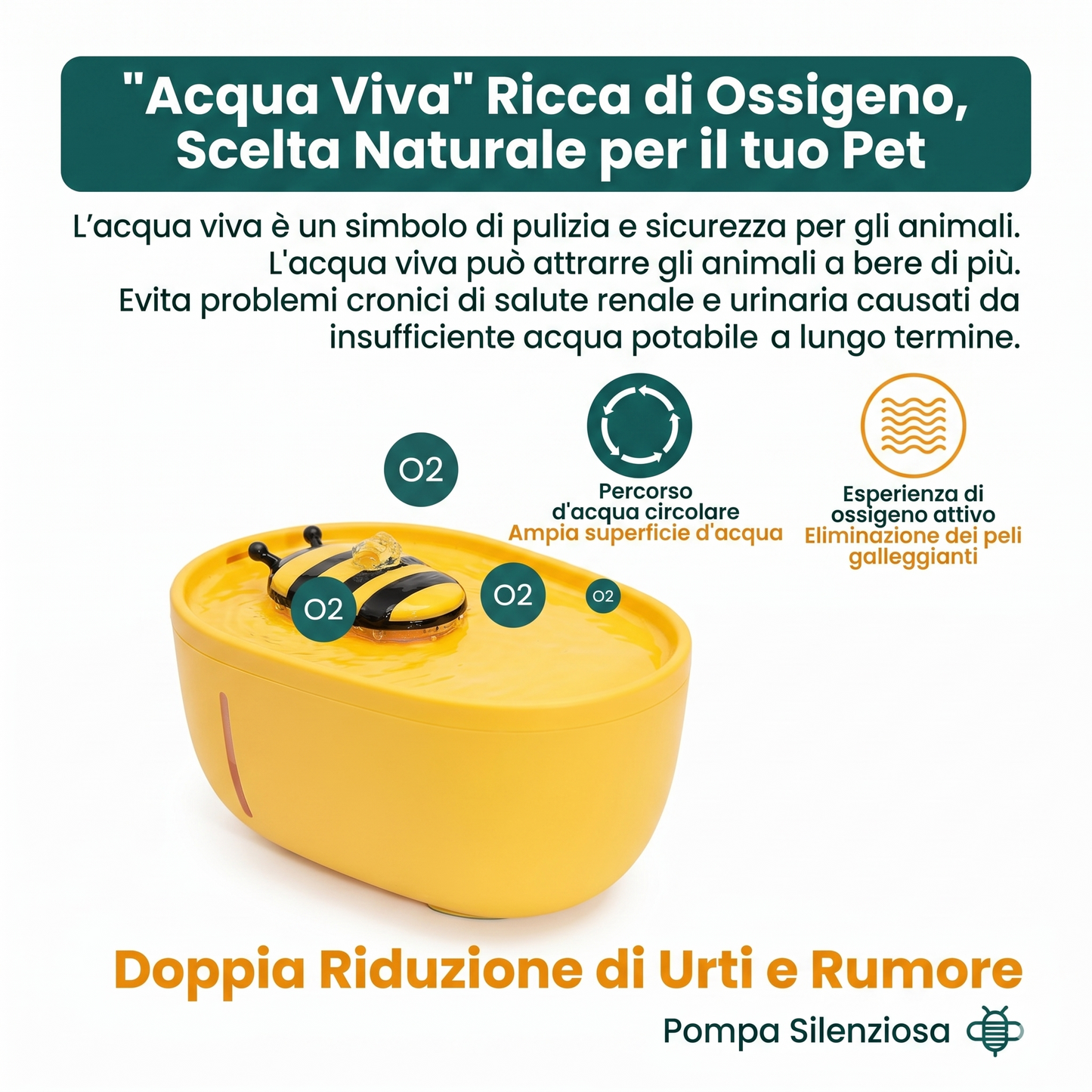 BeeFresh™ - NEW Fontana ape per Gatti Ultra-Silenziosa a 4 Filtri (2L)